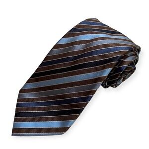 CANALI Silk Navy Blue Brown Striped Tie